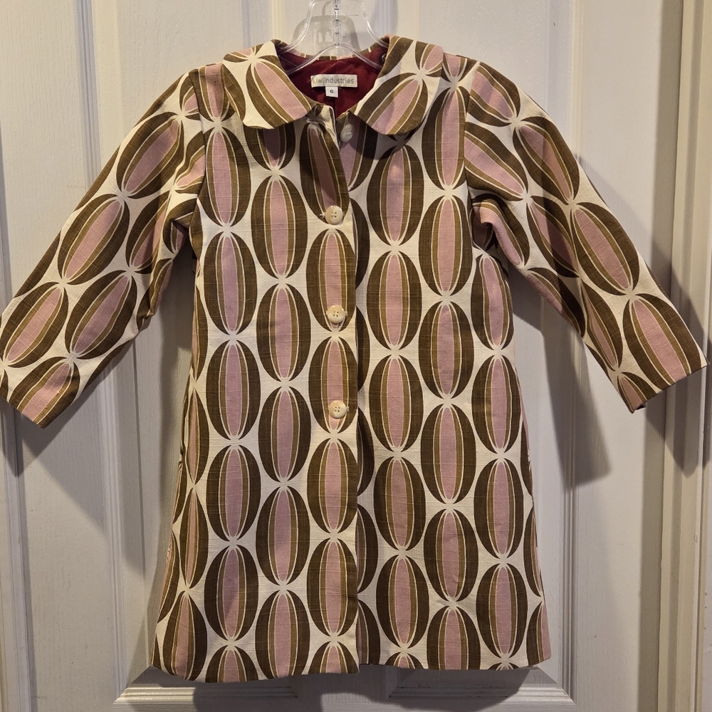 Retro Coat Girls Size 6 Mod Geometric Print Bohemian Size 6 Mid century Modern